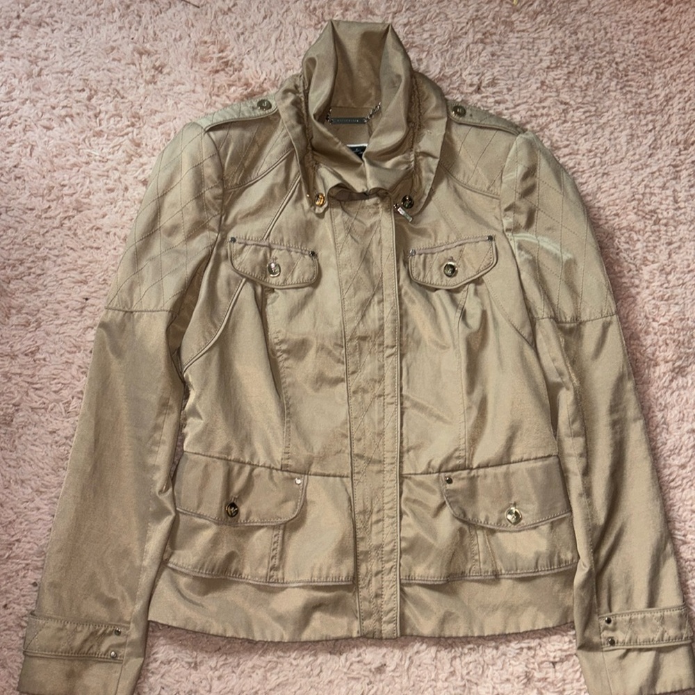 WHBM Jacket Blazer Ruffe Quilted tan zipper - Picture 2 of 4